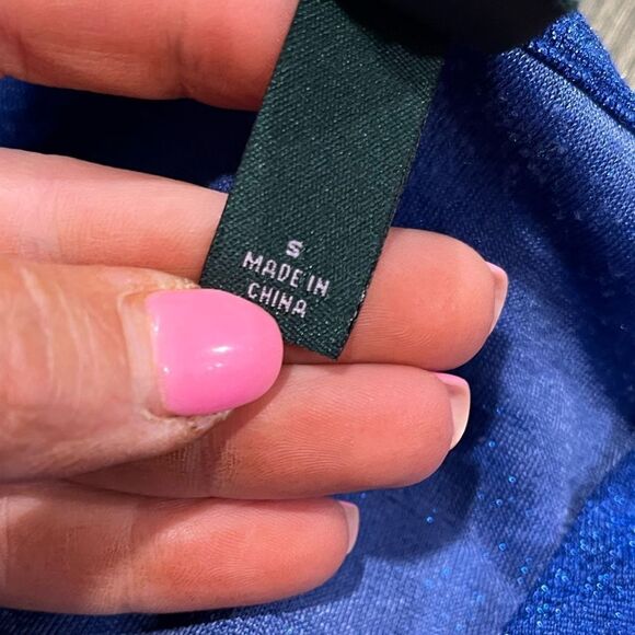 Wild Fable Dress S Blue Sparkling Bodycon Cut Out Knee Length Long Sleeve Lurex - Picture 5 of 6